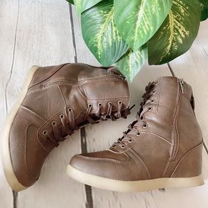Ankle Wedge Boots Winter Booties - Brown Size 8